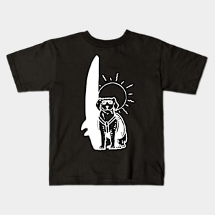 Surfing Dog White on Black Kids T-Shirt